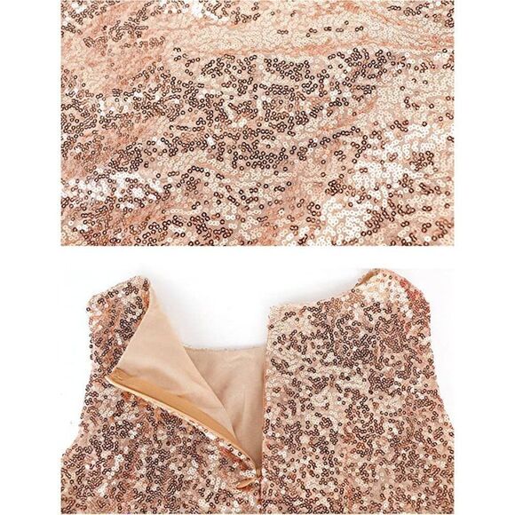 Sequin Formal Racerback Flared Swing ALine Rose Gold Bridesmaid Prom Short Dress - Picture 6 of 6